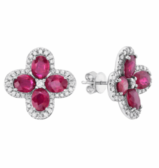 Earrings 14KW/3.4G Ruby & Diamond