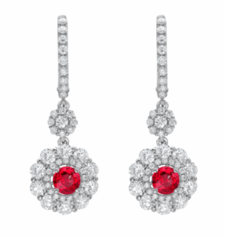Earrings 14KW/4.9G Ruby & Diamond